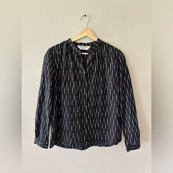 People Tree 100% Organic Cotton Kiara Ikat Blouse Black White Size 8 US - Picture 2 of 7